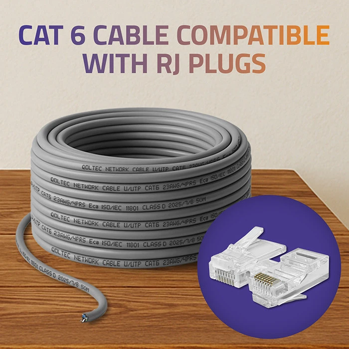 Qoltec CAT6 UTP tinklo kabelis 50m pilkas