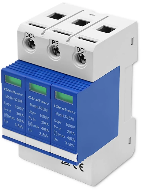 QOLTEC 52586 DC apsaugos nuo viršįtampių iškroviklis / 3P / 1000V / T2 / BC