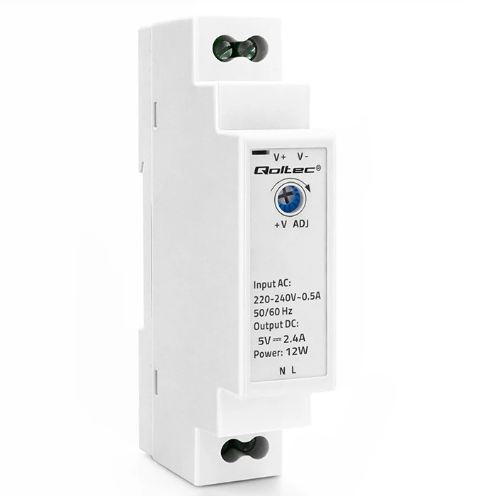 QOLTEC 50996 maitinimo šaltinis, montuojamas ant DIN bėgelio, 12 W, 5 V, 2,4 A