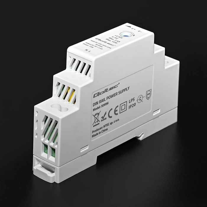 QOLTEC 50996 maitinimo šaltinis, montuojamas ant DIN bėgelio, 12 W, 5 V, 2,4 A