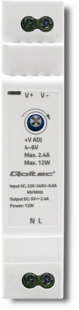 QOLTEC 50996 maitinimo šaltinis, montuojamas ant DIN bėgelio, 12 W, 5 V, 2,4 A