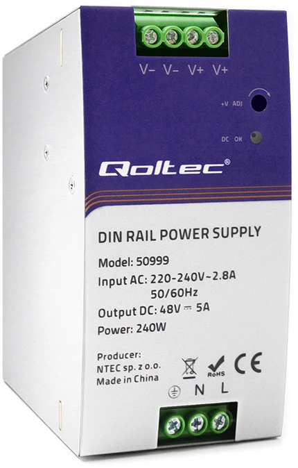 QOLTEC 50999 DIN bėgio maitinimo šaltinis 240W 48V 5A