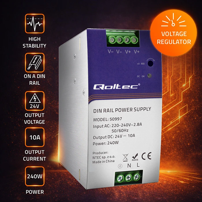 QOLTEC 50997 DIN bėgio maitinimo šaltinis 240W 24V 10A