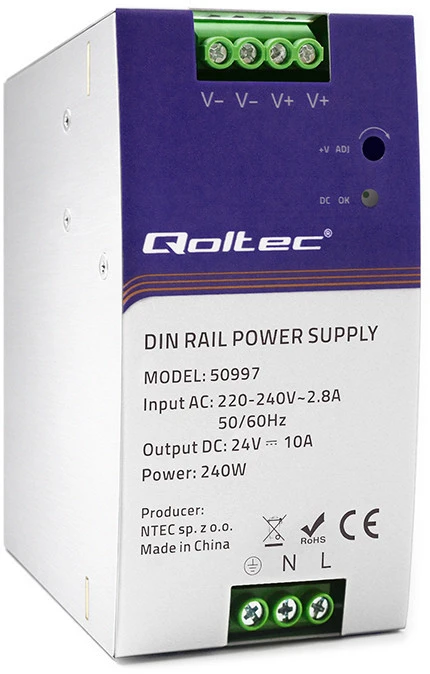 QOLTEC 50997 DIN bėgio maitinimo šaltinis 240W 24V 10A