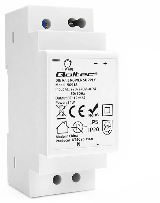 Qoltec Maitinimo šaltinis na szynę DIN | 24W | 12V | 2A | Pilka