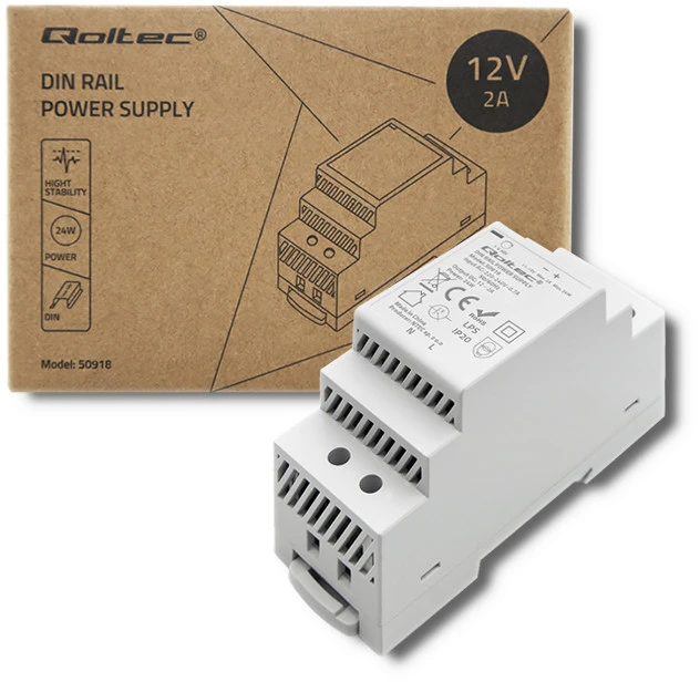 Qoltec Maitinimo šaltinis na szynę DIN | 24W | 12V | 2A | Pilka