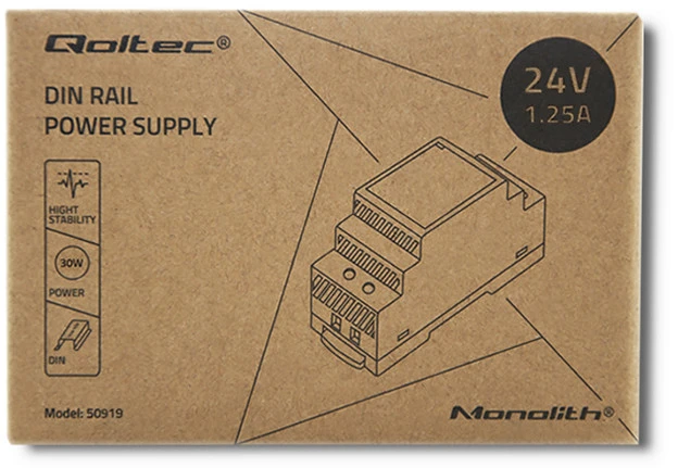 Qoltec Maitinimo šaltinis na szynę DIN | 30W | 24V | 1.25A | Pilka