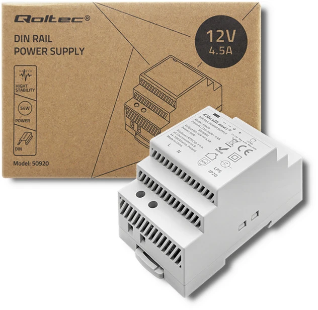Qoltec DIN bėgio maitinimo šaltinis | 60W | 24V | 2,5A | Pilka