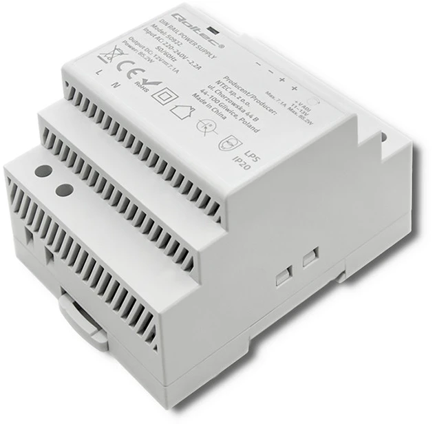 Qoltec Maitinimo šaltinis na szynę DIN | 85.2W | 12V | 7.1A | Pilka