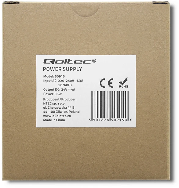 Qoltec DIN bėgelio maitinimo šaltinis 96W 24V 4A baltas plonas
