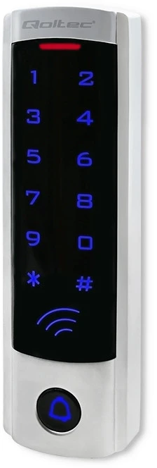 QOLTEC 52445 Kodinė spyna DIONE su RFID skaitytuvu Kodų kortelės rakto pakabukas Durų skambučio mygtukas IP68 EM