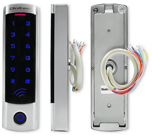 QOLTEC 52445 Kodinė spyna DIONE su RFID skaitytuvu Kodų kortelės rakto pakabukas Durų skambučio mygtukas IP68 EM