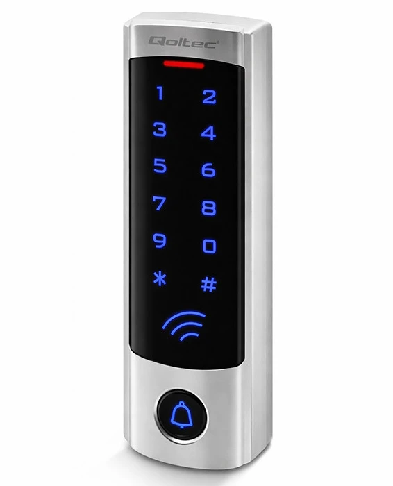 QOLTEC 52445 Kodinė spyna DIONE su RFID skaitytuvu Kodų kortelės rakto pakabukas Durų skambučio mygtukas IP68 EM