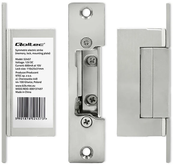 QOLTEC 52457 Elektrinis streikas su užraktu ir atmintimi 600mA 12V