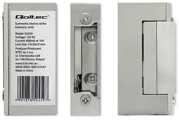 QOLTEC 52459 Elektrinis streikas su užraktu ir atmintimi 600mA 12V