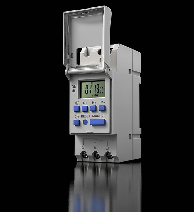 „Qoltec Elektroninis TIMER“ laikmatis DIN bėgeliui su įmontuota baterija | 7 dienų tvarkaraštis | 16 programų
