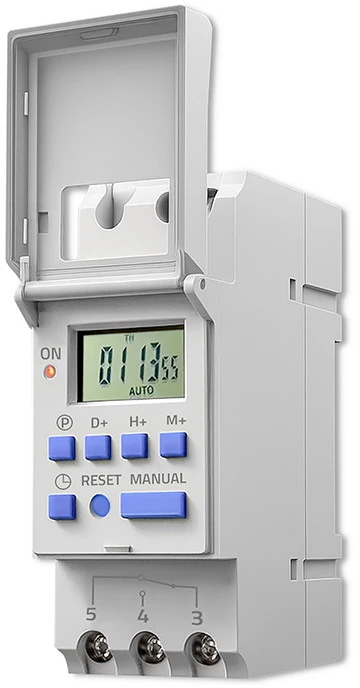 „Qoltec Elektroninis TIMER“ laikmatis DIN bėgeliui su įmontuota baterija | 7 dienų tvarkaraštis | 16 programų