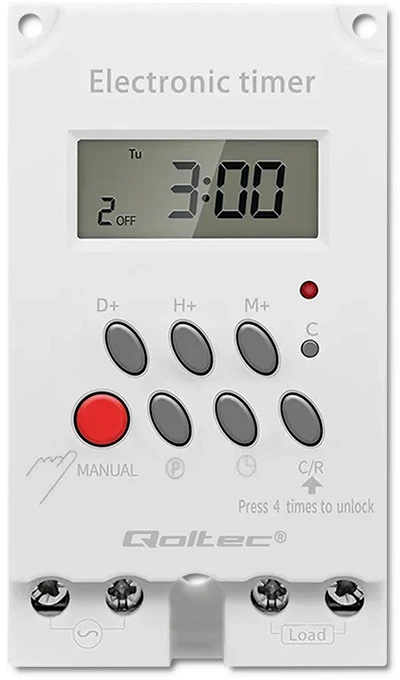 QOLTEC 50629 Elektroninis laikmatis PC0629 DIN bėgiui / LCD
