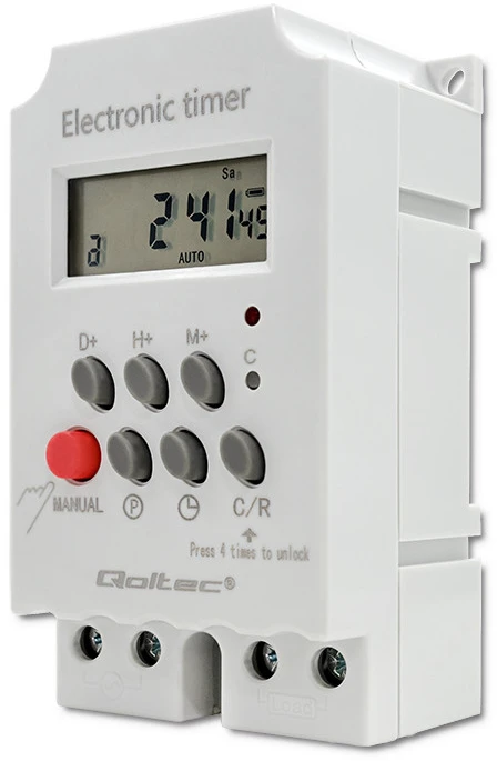 QOLTEC 50629 Elektroninis laikmatis PC0629 DIN bėgiui / LCD
