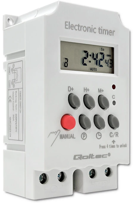 QOLTEC 50629 Elektroninis laikmatis PC0629 DIN bėgiui / LCD
