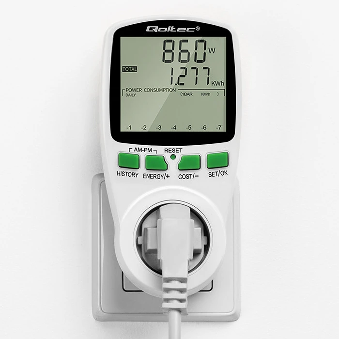 QOLTEC 50627 Galios matuoklis PM0627 su istorija / 3680W / 16A / LCD