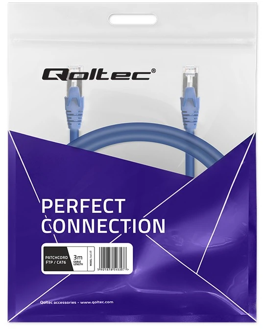 Qoltec FTP kabelis CAT6 2xRJ45 3m auksuotas ekranuotas