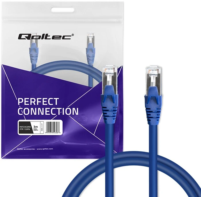 Qoltec FTP kabelis CAT6 2xRJ45 3m auksuotas ekranuotas