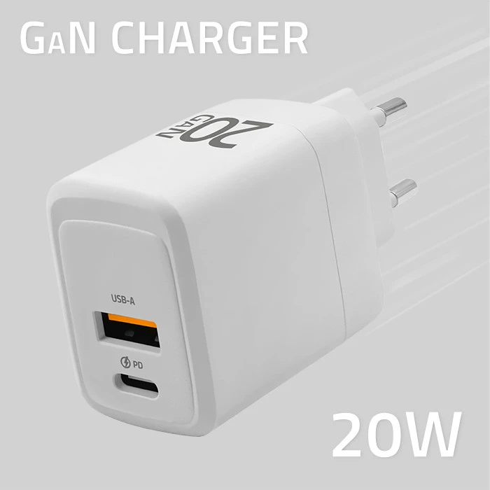 Adapteris Įkroviklis tinklo 20w gan 5-20v 1.5-3a 1 x usb-c pd usb qc 3.0 baltas Qoltec