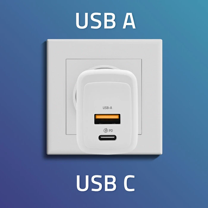 Qoltec 35W GaN| 5-20V | 1.5-3A | 1 x USB-C PD | 1 x USB QC 3.0 | Balta