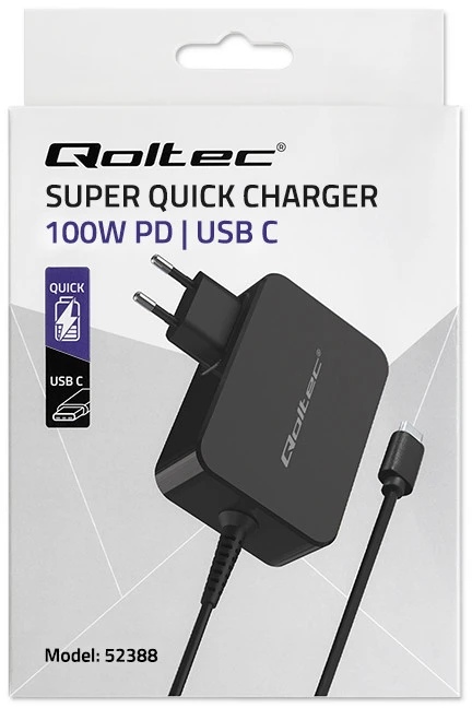 Įkroviklis - Qoltec 52388 GaN 100W USB-C Juodas