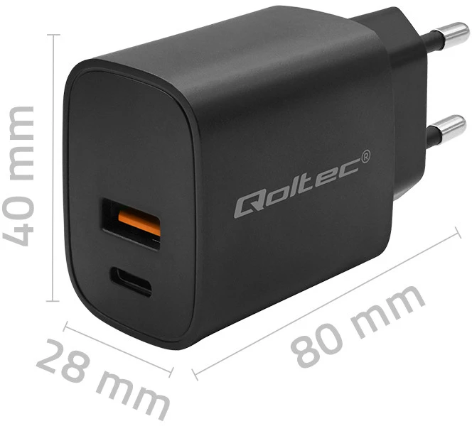 Adapteris Įkroviklis gan power pro 1xusb-c 1xusb 30w 5-20v 1.5-3a juodas Qoltec