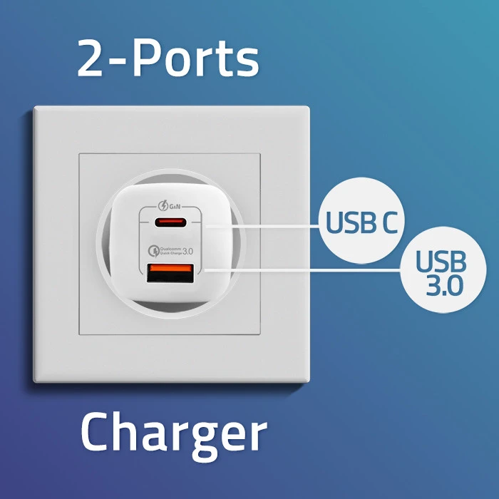 QOLTEC 50765 GaN ULTRA 65w įkroviklis / 5-20V / 2,25 3,25A / 1 x USB tipo C PD / 1x USB / Baltas