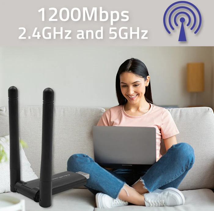 Qoltec 56987 Adapteris USB DUAL Wi-Fi su antena 2 x 2dBi | Standartinė kintamoji srovė | USB 3.0 | 1200 Mbps