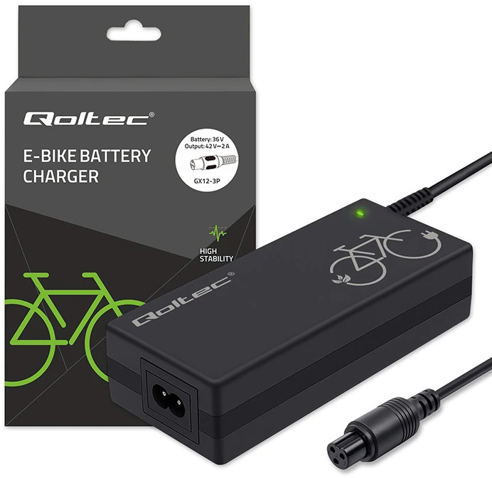 Qoltec greitas įkroviklis elektriniam dviratiui 36V 42V 2A GX12-3Pin su maitinimo kabeliu