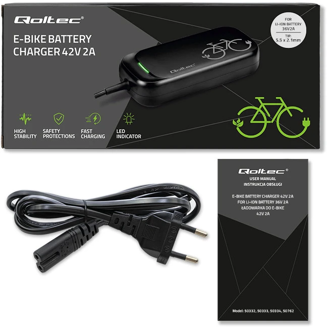 Elektrinio dviračio įkroviklis Qoltec 50332 36V 42V 2A