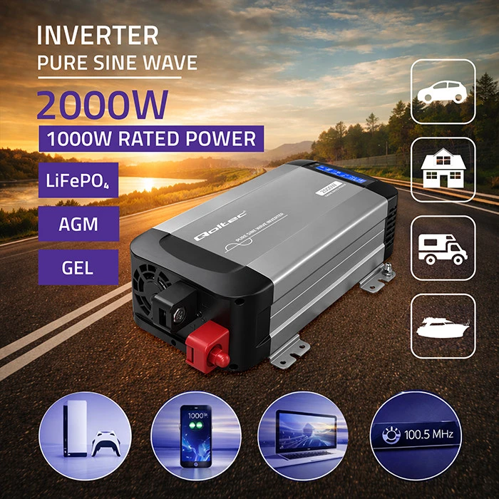 Qoltec Pure Sine Wave | 12V na 230V | 1000/2000W