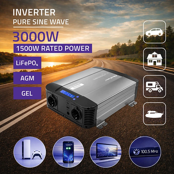 Qoltec Pure Sine Wave | 12V na 230V | 1500/3000W