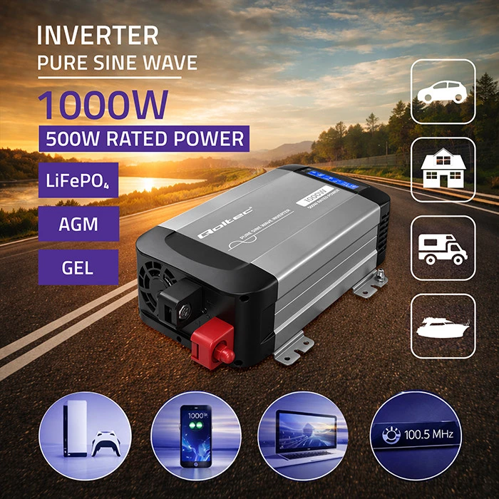 Qoltec Pure Sine Wave | 12V na 230V | 500/1000W