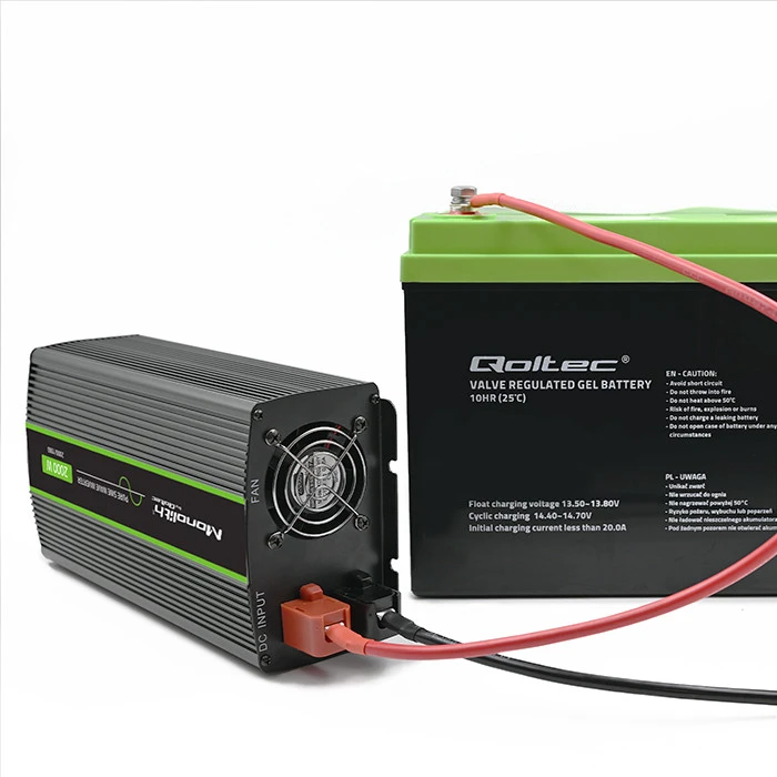 QOLTEC 51934 grynos sinusinės bangos inverteris, monolitas / 1000 W / 2000 W / 12 V–230 V