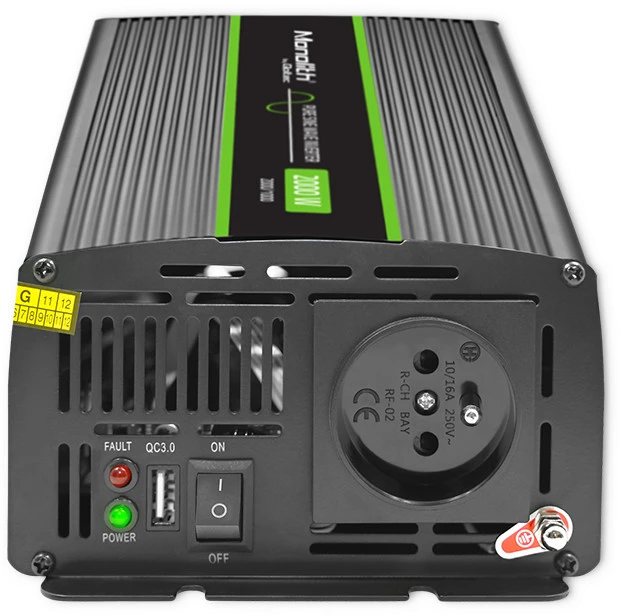 QOLTEC 51934 grynos sinusinės bangos inverteris, monolitas / 1000 W / 2000 W / 12 V–230 V