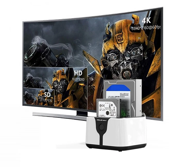 Qoltec 50309 HDD SSD 2,5" 3,5" prijungimo stotelė | SATA III | USB 3.0 | Super greitis 5Gb/s | su klonavimo funkcija