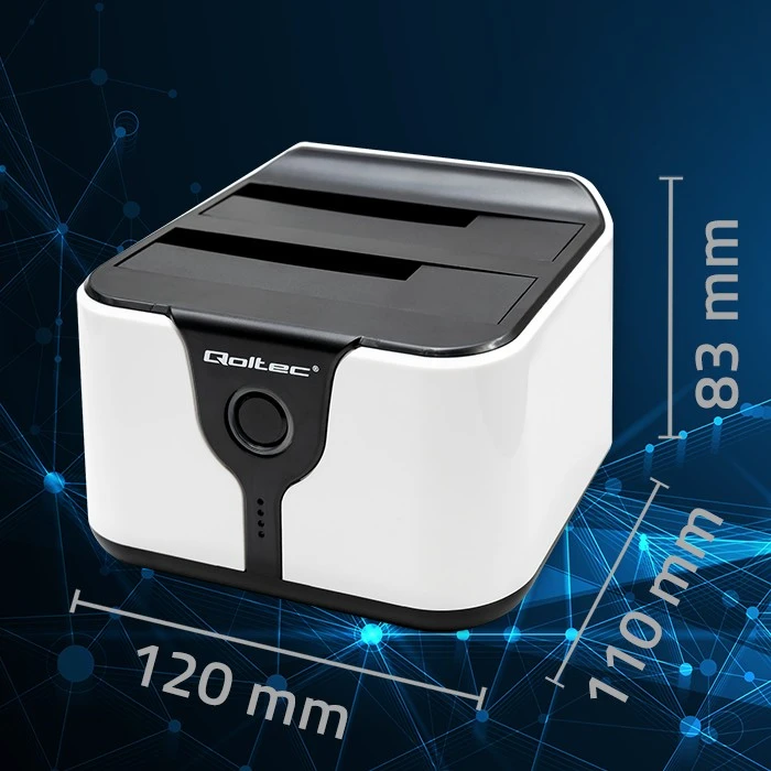 Qoltec 50309 HDD SSD 2,5" 3,5" prijungimo stotelė | SATA III | USB 3.0 | Super greitis 5Gb/s | su klonavimo funkcija