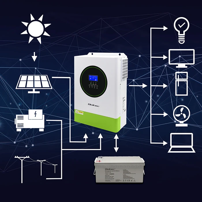 Modulinis hibridinis saulės inverteris Qoltec 53861 Off-Grid 6200w 120a 48v