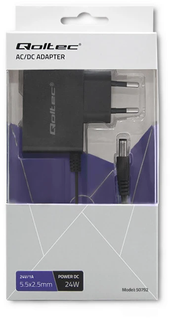 QOLTEC 50792 Kištukinis maitinimo šaltinis 24W 24V 1A 5,5x2,5