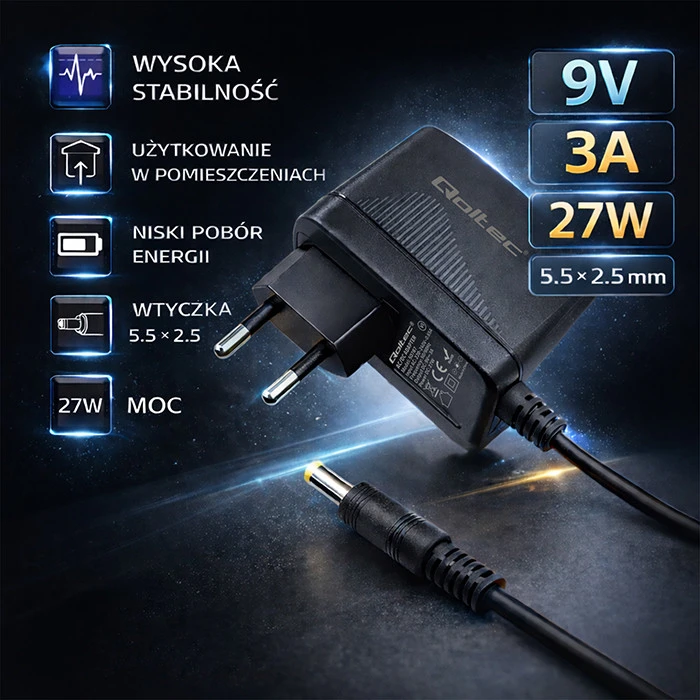 QOLTEC 50787 Kištukinis maitinimo šaltinis 27W 9V 3A 5,5x2,5