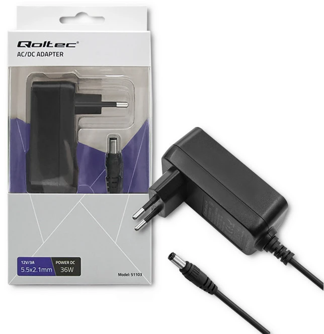 QOLTEC 51103 Universalus kintamosios srovės adapteris 36W 12V 3A 5.5 2.1 + maitinimo laidas