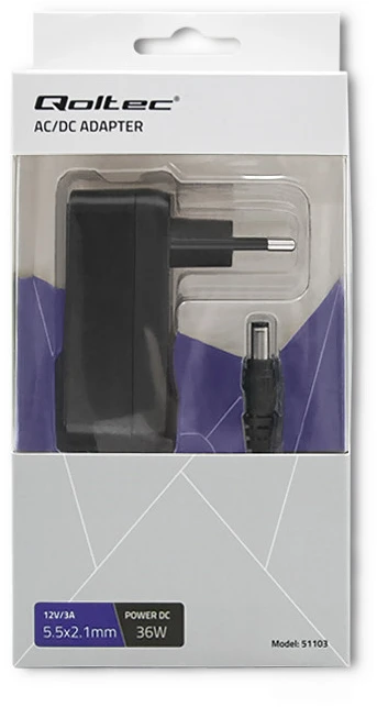 QOLTEC 51103 Universalus kintamosios srovės adapteris 36W 12V 3A 5.5 2.1 + maitinimo laidas