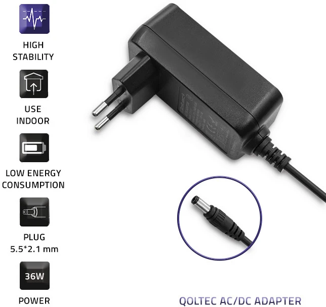 QOLTEC 51103 Universalus kintamosios srovės adapteris 36W 12V 3A 5.5 2.1 + maitinimo laidas