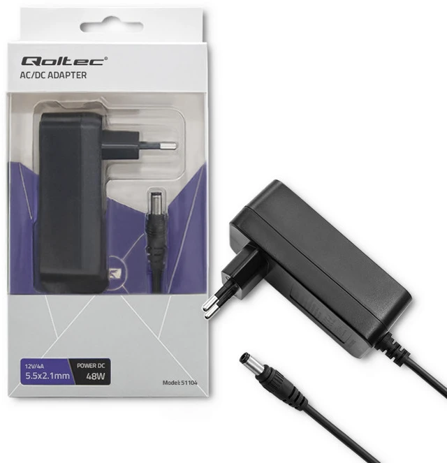 QOLTEC 51104 Universalus kintamosios srovės adapteris 48W 12V 4A 5.5 2.1 + maitinimo laidas