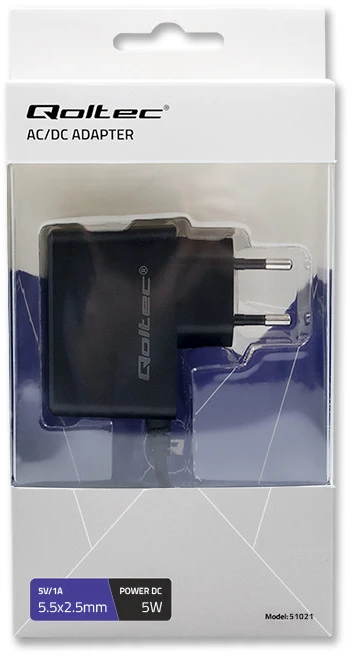 QOLTEC 51021 Plugin maitinimo šaltinis 5W 5V 1A 5,5x2,5